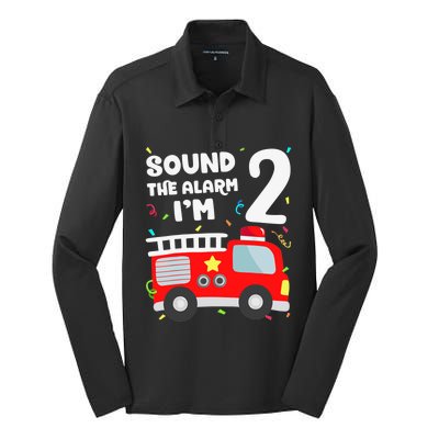 Fire Truck 2nd Birthday Boy 2 Year Old Firefighter Silk Touch Performance Long Sleeve Polo