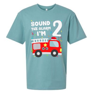 Fire Truck 2nd Birthday Boy 2 Year Old Firefighter Sueded Cloud Jersey T-Shirt