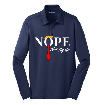 Funny Trump 2024 Nope Not Again Silk Touch Performance Long Sleeve Polo