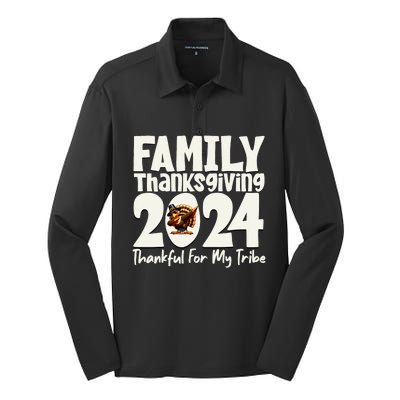 Family Thanksgiving 2024 Crew Dabbing Turkey Group Matching Silk Touch Performance Long Sleeve Polo