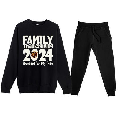 Family Thanksgiving 2024 Crew Dabbing Turkey Group Matching Premium Crewneck Sweatsuit Set