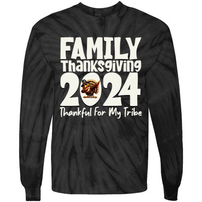 Family Thanksgiving 2024 Crew Dabbing Turkey Group Matching Tie-Dye Long Sleeve Shirt