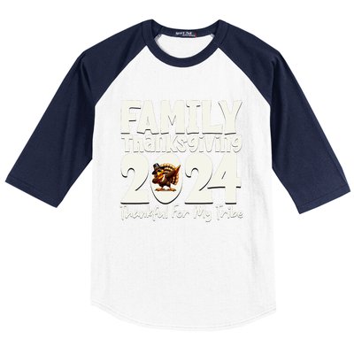 Family Thanksgiving 2024 Crew Dabbing Turkey Group Matching Baseball Sleeve Shirt