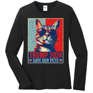 Funny Trump 2024 Save Our Pets Usa President Election 2024 Ladies Long Sleeve Shirt