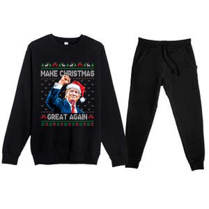 Funny Trump 2024 Make Christmas Great Again Ugly Christmas Gift Premium Crewneck Sweatsuit Set