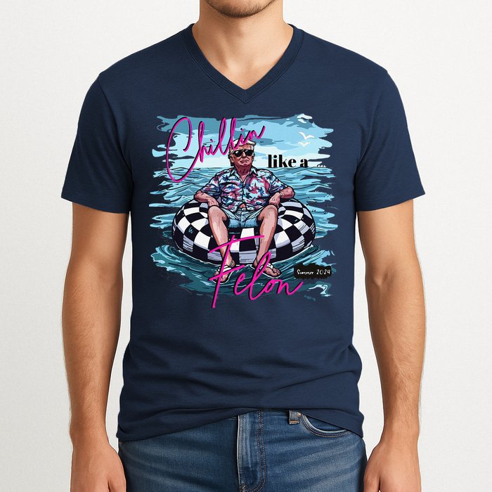 Funny Trump 2024 Chilling Like A Felon Summer 2024 V-Neck T-Shirt
