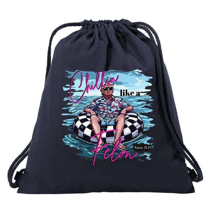 Funny Trump 2024 Chilling Like A Felon Summer 2024 Drawstring Bag