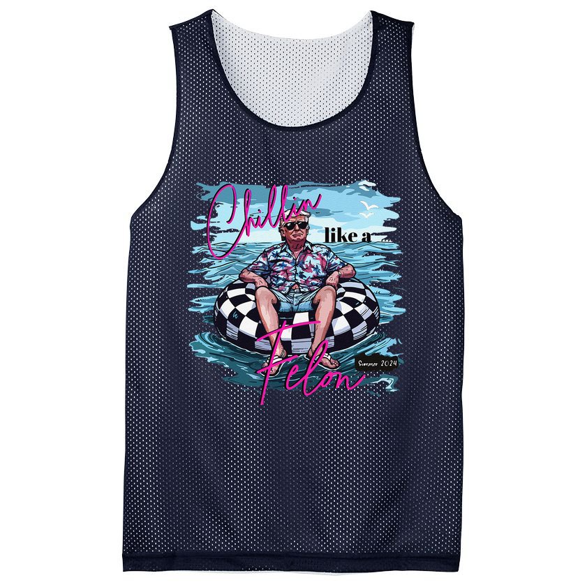 Funny Trump 2024 Chilling Like A Felon Summer 2024 Mesh Reversible Basketball Jersey Tank