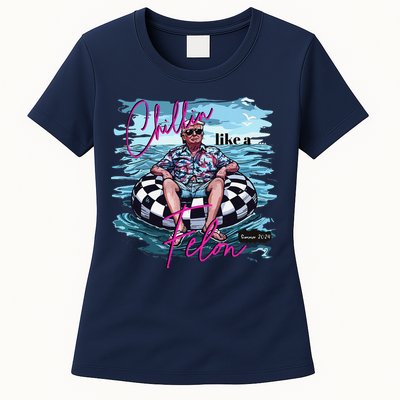 Funny Trump 2024 Chilling Like A Felon Summer 2024 Womens T-Shirt