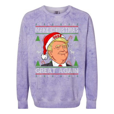 Funny Trump 2024 Make Christmas Great Again Ugly Colorblast Crewneck Sweatshirt