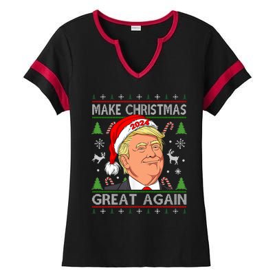 Funny Trump 2024 Make Christmas Great Again Ugly Ladies Halftime Notch Neck Tee