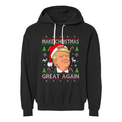 Funny Trump 2024 Make Christmas Great Again Ugly Garment-Dyed Fleece Hoodie