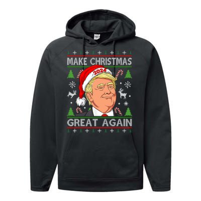 Funny Trump 2024 Make Christmas Great Again Ugly Performance Fleece Hoodie