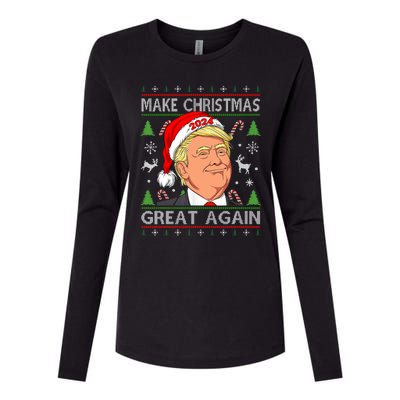 Funny Trump 2024 Make Christmas Great Again Ugly Womens Cotton Relaxed Long Sleeve T-Shirt