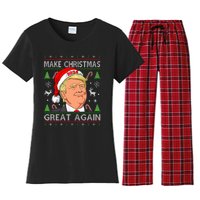 Funny Trump 2024 Make Christmas Great Again Ugly Women's Flannel Pajama Set