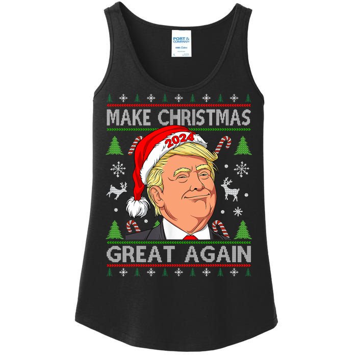 Funny Trump 2024 Make Christmas Great Again Ugly Ladies Essential Tank