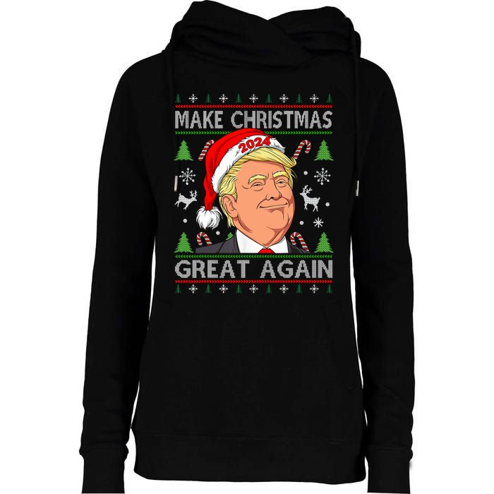 Funny Trump 2024 Make Christmas Great Again Ugly Womens Funnel Neck Pullover Hood