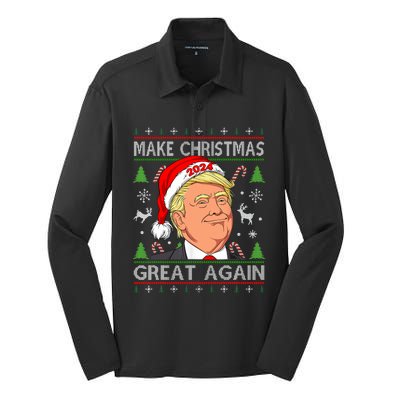 Funny Trump 2024 Make Christmas Great Again Ugly Silk Touch Performance Long Sleeve Polo