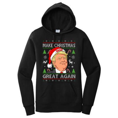 Funny Trump 2024 Make Christmas Great Again Ugly Women's Pullover Hoodie