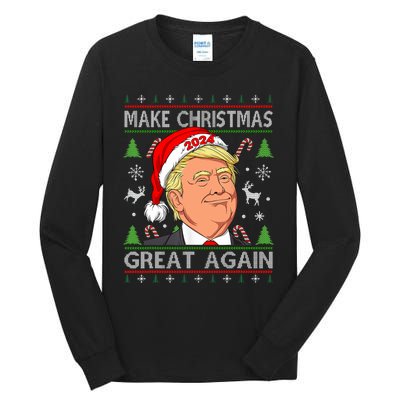 Funny Trump 2024 Make Christmas Great Again Ugly Tall Long Sleeve T-Shirt