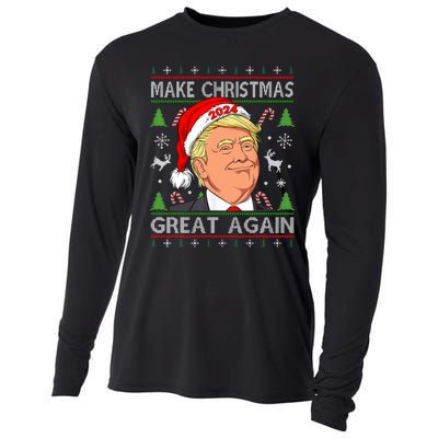 Funny Trump 2024 Make Christmas Great Again Ugly Cooling Performance Long Sleeve Crew