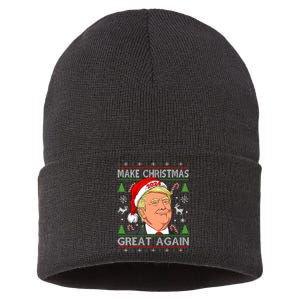 Funny Trump 2024 Make Christmas Great Again Ugly Sustainable Knit Beanie