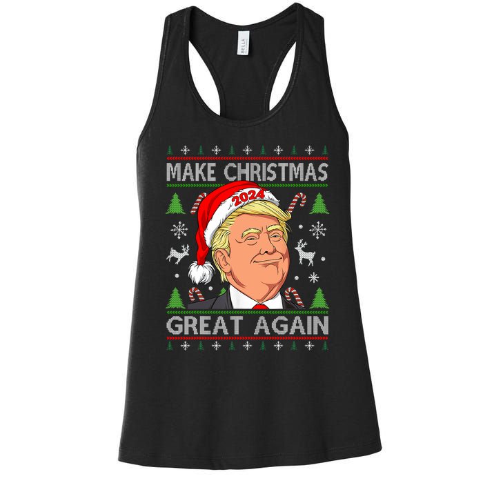 Funny Trump 2024 Make Christmas Great Again Ugly Women's Racerback Tank