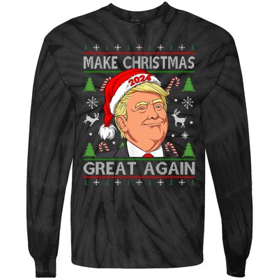 Funny Trump 2024 Make Christmas Great Again Ugly Tie-Dye Long Sleeve Shirt