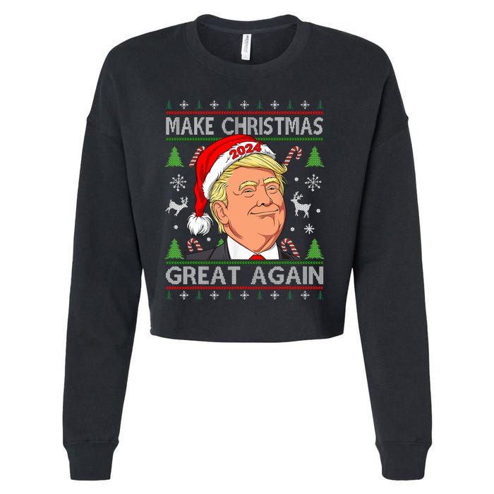 Funny Trump 2024 Make Christmas Great Again Ugly Cropped Pullover Crew