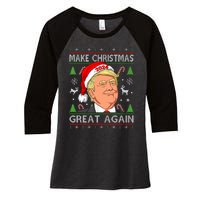 Funny Trump 2024 Make Christmas Great Again Ugly Women's Tri-Blend 3/4-Sleeve Raglan Shirt