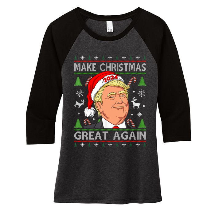 Funny Trump 2024 Make Christmas Great Again Ugly Women's Tri-Blend 3/4-Sleeve Raglan Shirt