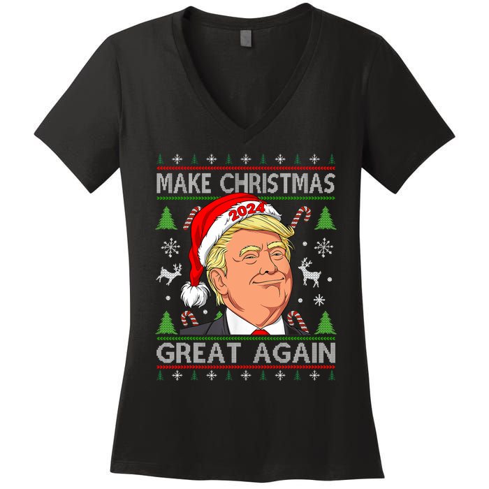 Funny Trump 2024 Make Christmas Great Again Ugly Women's V-Neck T-Shirt