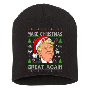 Funny Trump 2024 Make Christmas Great Again Ugly Short Acrylic Beanie