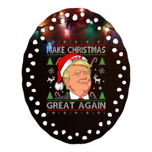 Funny Trump 2024 Make Christmas Great Again Ugly Ceramic Oval Ornament