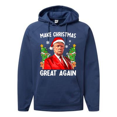 Funny Trump 2024 Make Christmas Great Again Funny Xmas Santa Gift Performance Fleece Hoodie