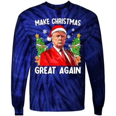 Funny Trump 2024 Make Christmas Great Again Funny Xmas Santa Gift Tie-Dye Long Sleeve Shirt