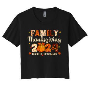 Family Thanksgiving 2024 Thankful For My Tribe Fall Autumn Women's Crop Top Tee