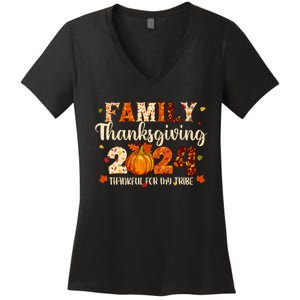 Family Thanksgiving 2024 Thankful For My Tribe Fall Autumn Women's V-Neck T-Shirt