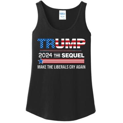 Funny Trump 2024 The Sequel Make Liberals Cry Again Us Flag Ladies Essential Tank