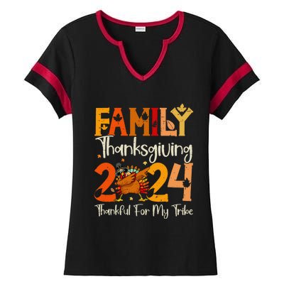 Family Thanksgiving 2024 Crew Dabbing Turkey Group Matching Gift Ladies Halftime Notch Neck Tee