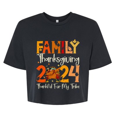 Family Thanksgiving 2024 Crew Dabbing Turkey Group Matching Gift Bella+Canvas Jersey Crop Tee