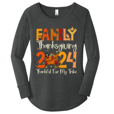 Family Thanksgiving 2024 Crew Dabbing Turkey Group Matching Gift Women's Perfect Tri Tunic Long Sleeve Shirt