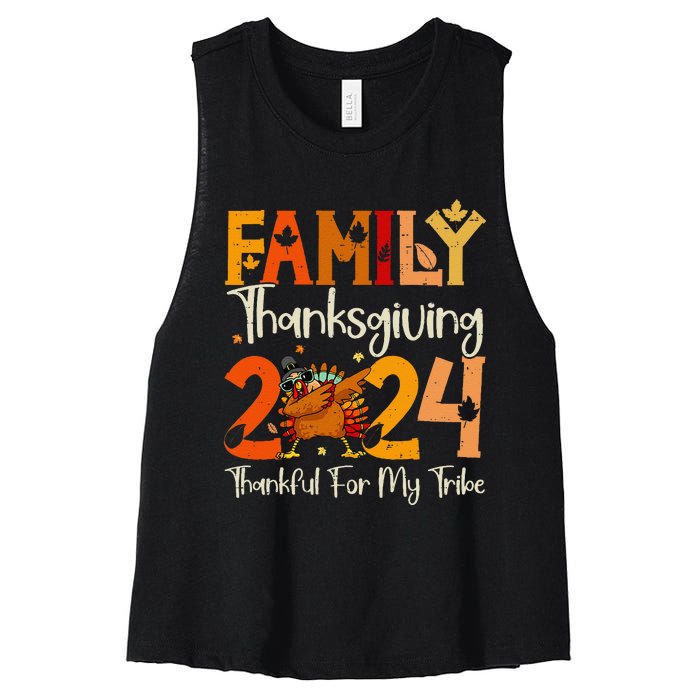 Family Thanksgiving 2024 Crew Dabbing Turkey Group Matching Gift Women's Racerback Cropped Tank