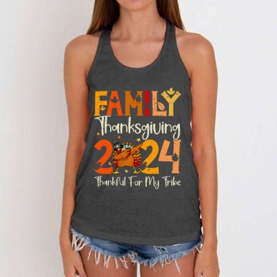 Family Thanksgiving 2024 Crew Dabbing Turkey Group Matching Gift Women's Knotted Racerback Tank