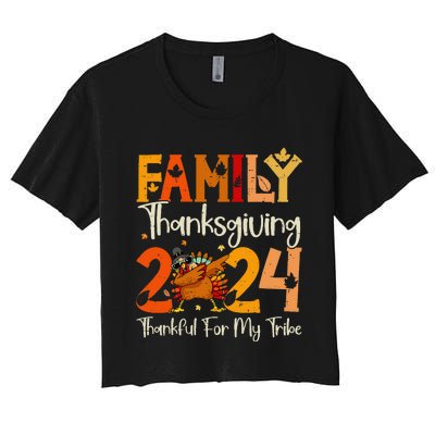 Family Thanksgiving 2024 Crew Dabbing Turkey Group Matching Gift Women's Crop Top Tee