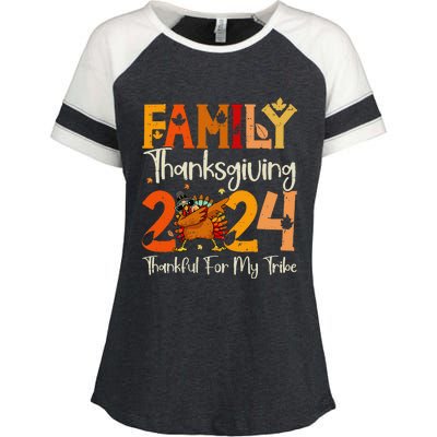 Family Thanksgiving 2024 Crew Dabbing Turkey Group Matching Gift Enza Ladies Jersey Colorblock Tee