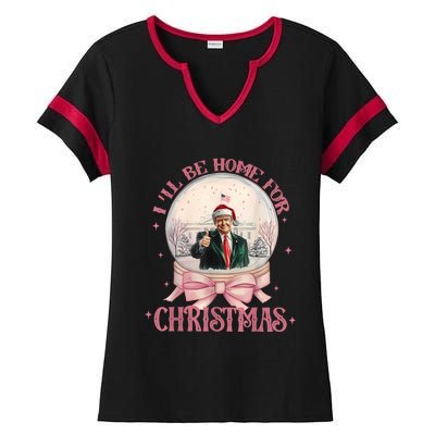 Funny Trump 2024 ILl Be Home Christmas Santa Xmas Pajamas Ladies Halftime Notch Neck Tee