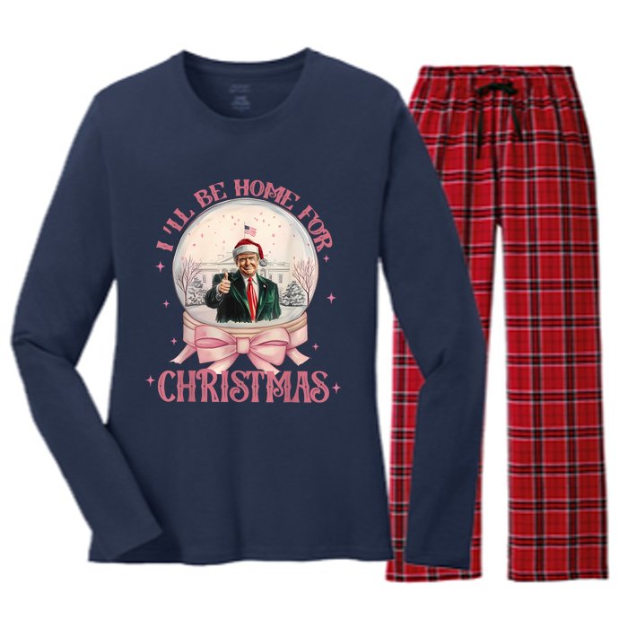 Funny Trump 2024 ILl Be Home Christmas Santa Xmas Pajamas Women's Long Sleeve Flannel Pajama Set 