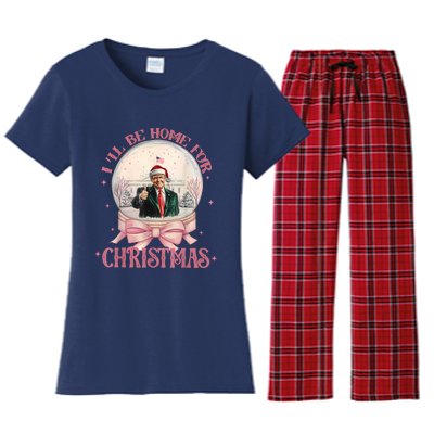 Funny Trump 2024 ILl Be Home Christmas Santa Xmas Pajamas Women's Flannel Pajama Set