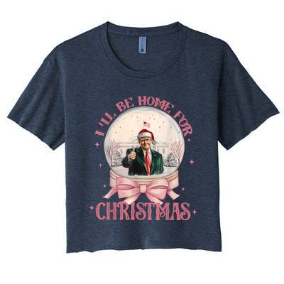 Funny Trump 2024 ILl Be Home Christmas Santa Xmas Pajamas Women's Crop Top Tee